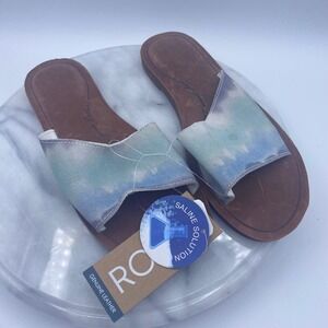 Roxy Womens 7 Helena LX Slide Sandals Blue Green Tie Dye Leather ARJL200717